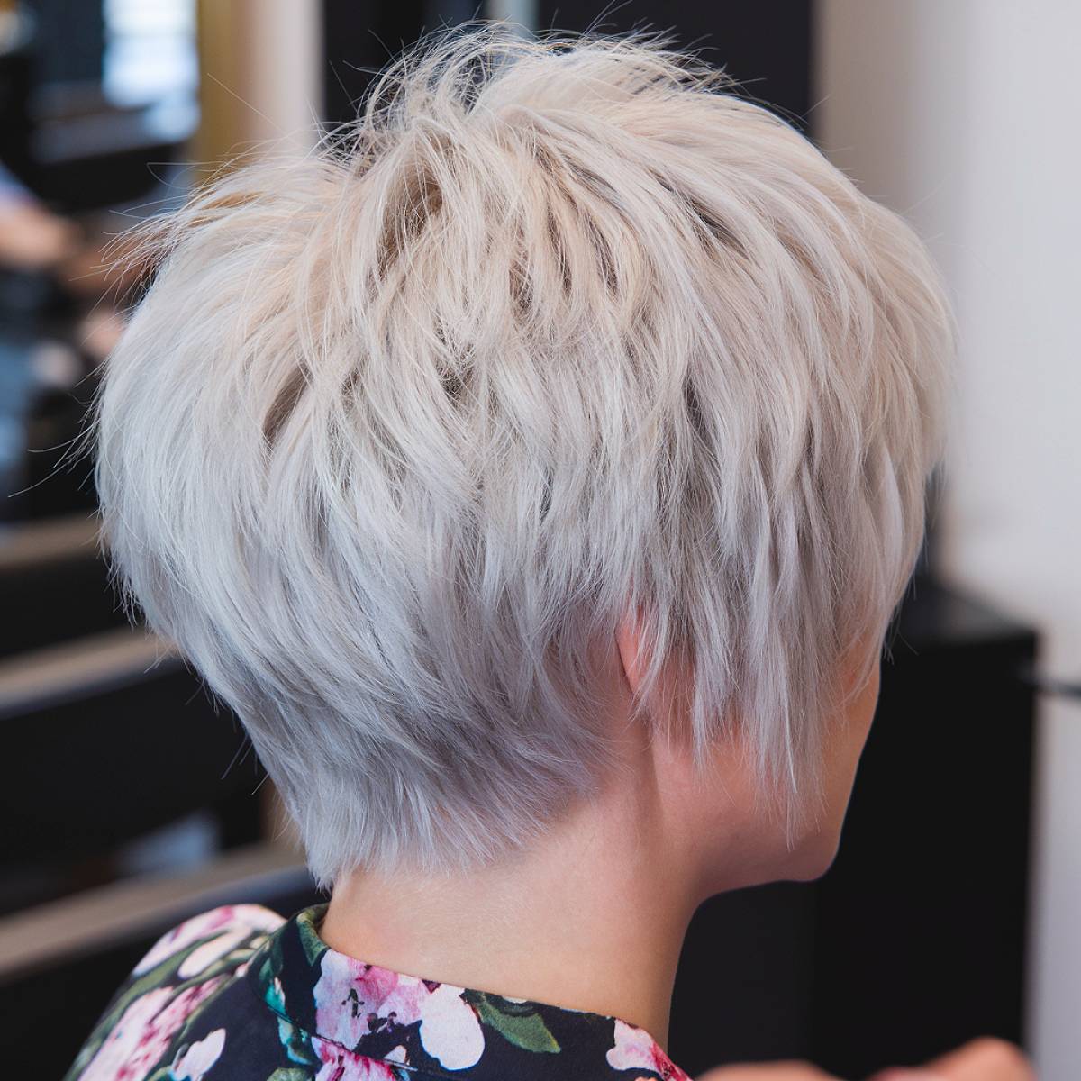 Gray short shag hairstyle