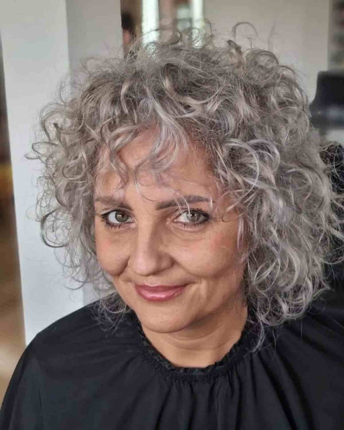 Gray Undone Curls for Older Women with Thin Hair