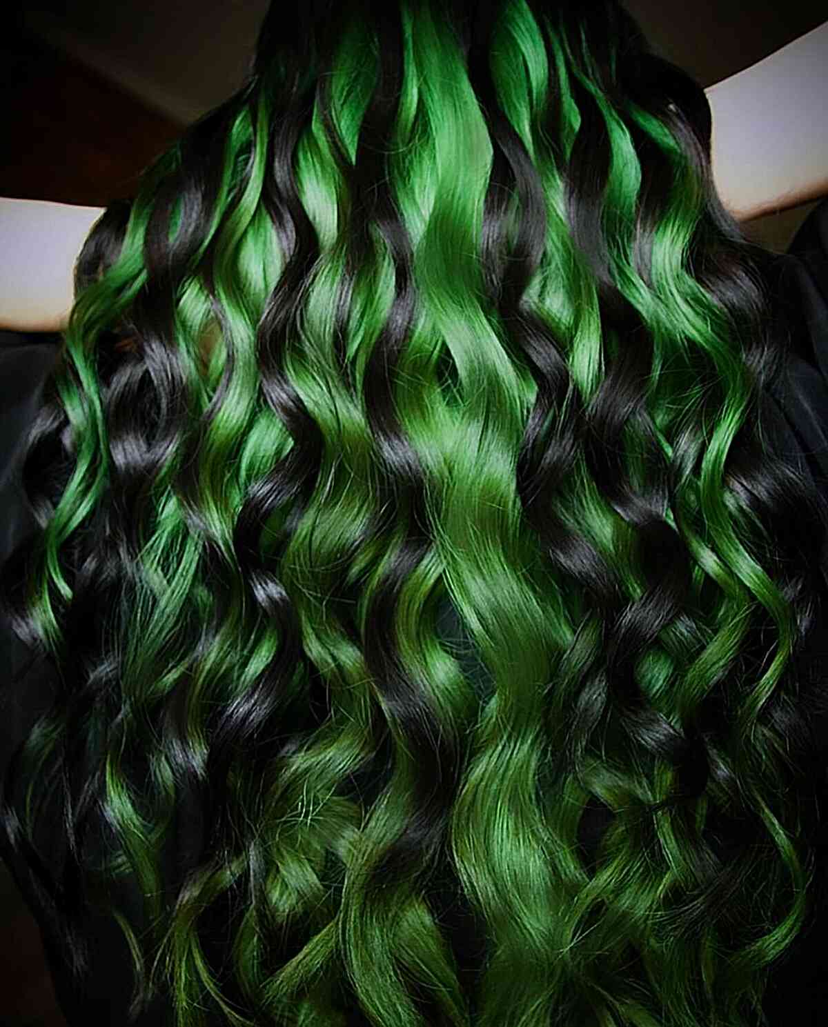 Green and Black Curled Hair