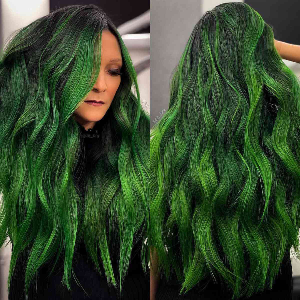 Green Aurora Color for Long Hair