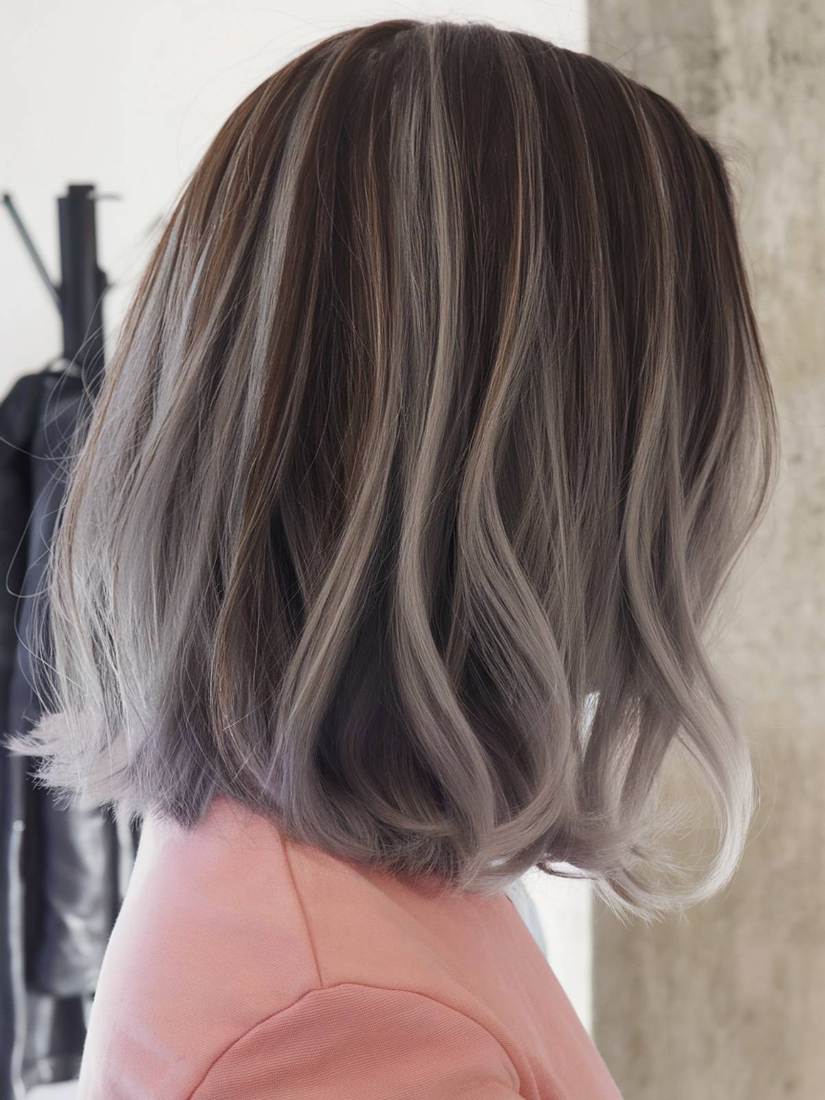 Grey balayage on brunette hair