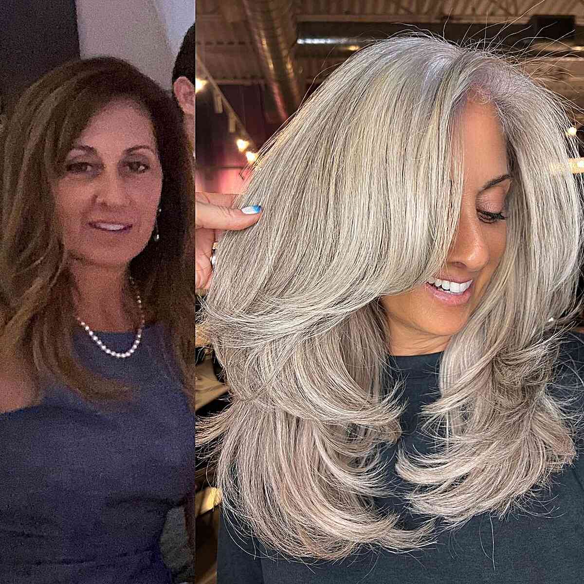 Grey Balayage on Straight Layered Hair for women desiring a change