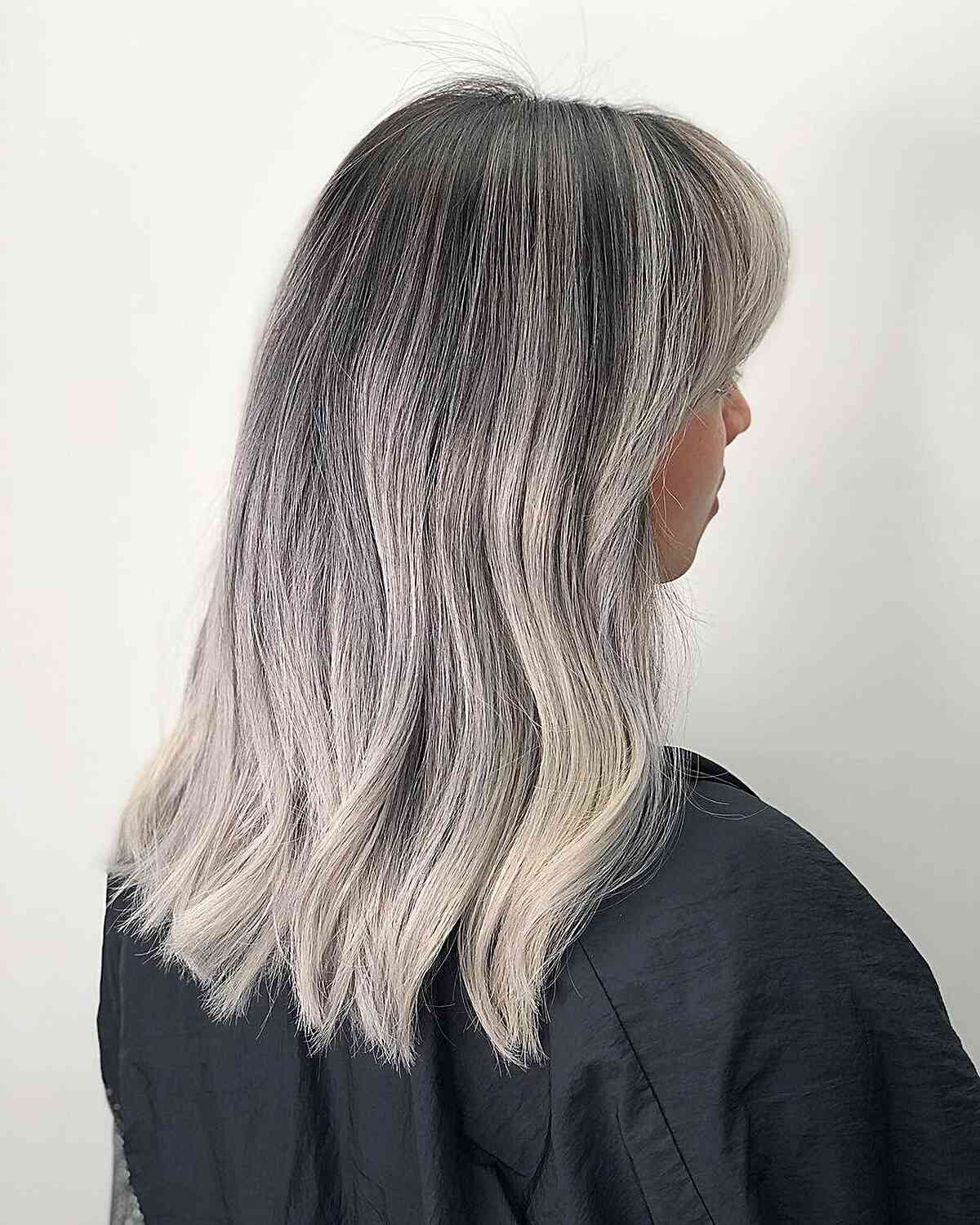 Grey Blended Silver Ash Blonde Ombre on a Dark Haircut