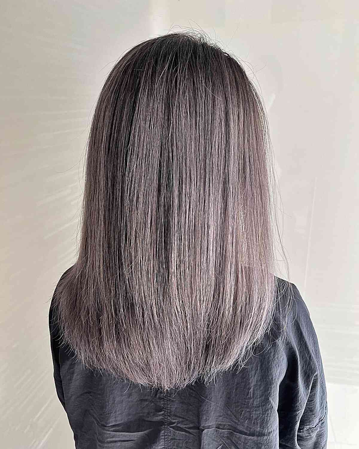 Grey Blended Mid-Length Straight Dark Hair with Silver-Toned Ash Brown