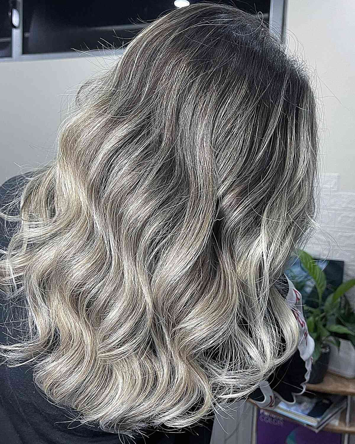 Medium-to-Long Dark Hair with Grey Blonde Balayage Highlights