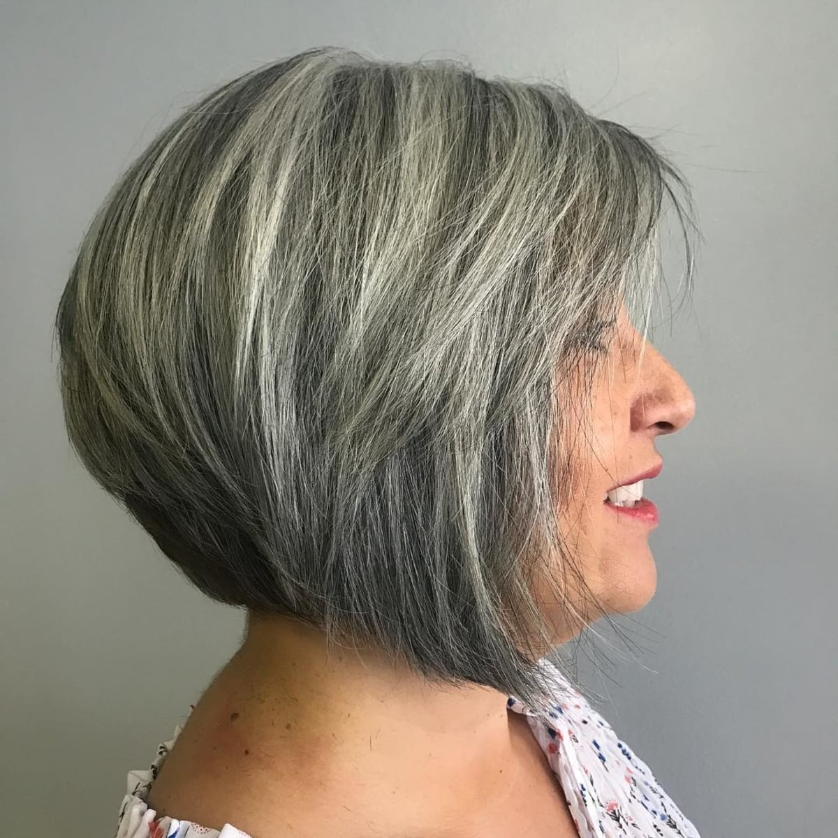 grey blunt bob for women over 60