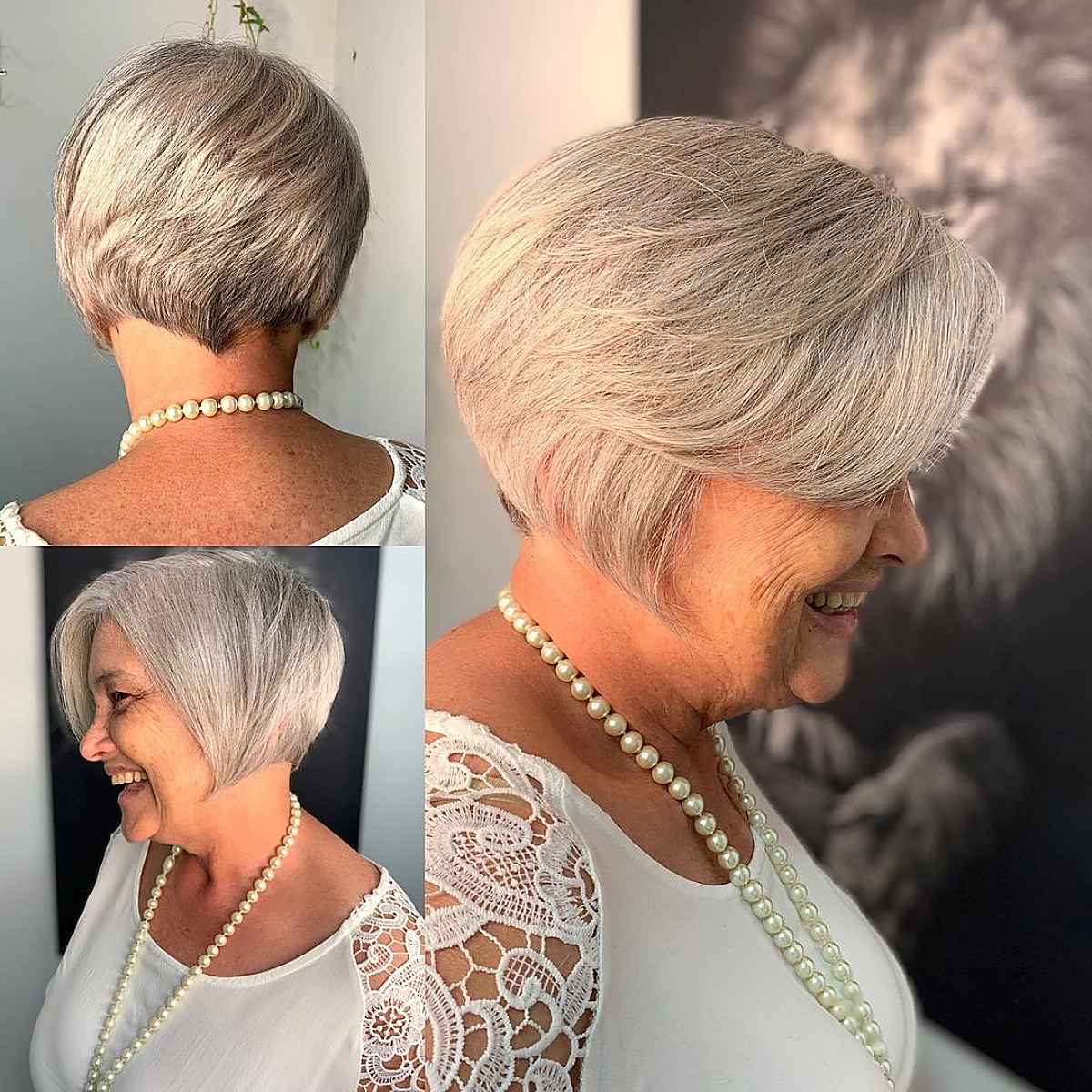 grey bob with feathered layers