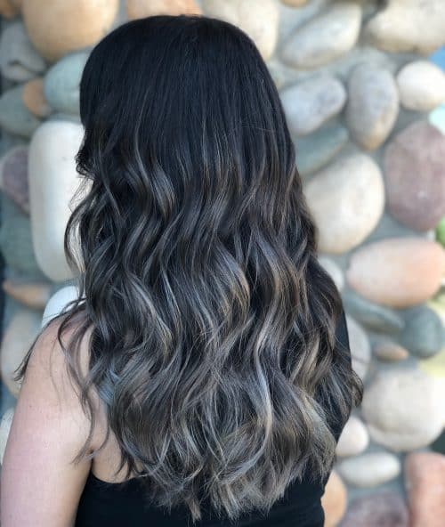 Natural Balayage Hair with Grey Highlights