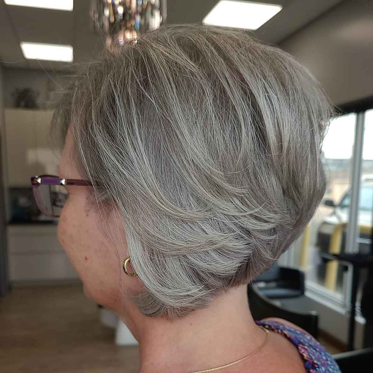 Grey Inverted with Feathered Layers for Older Women