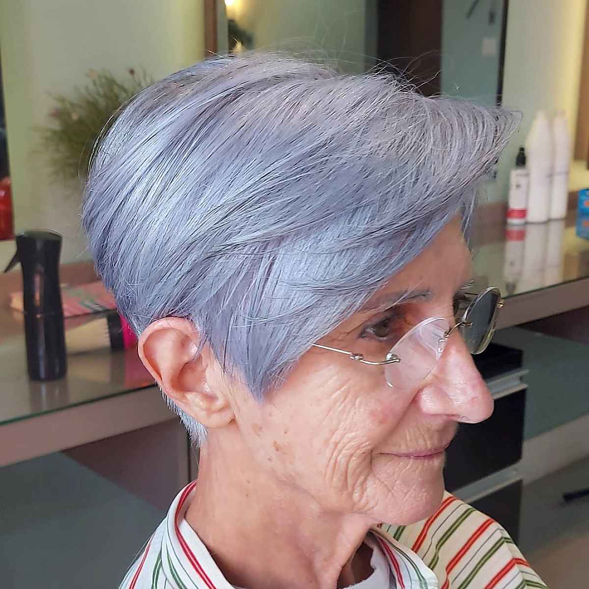 Grey Long Pixie Cut with Fringe for 60-year-olds