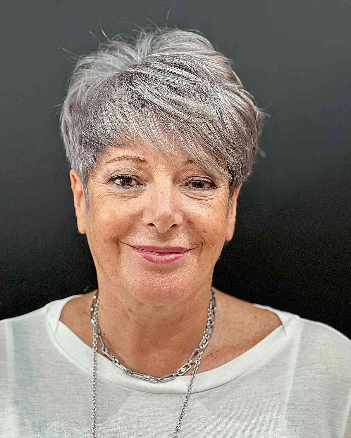 Grey Long Pixie with Short Sides for Women Over 70