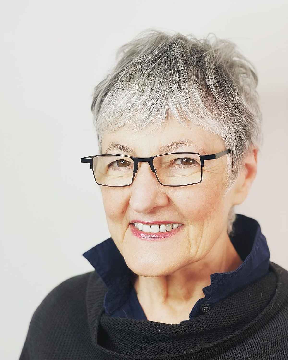 grey pixie for women over 60 with glasses