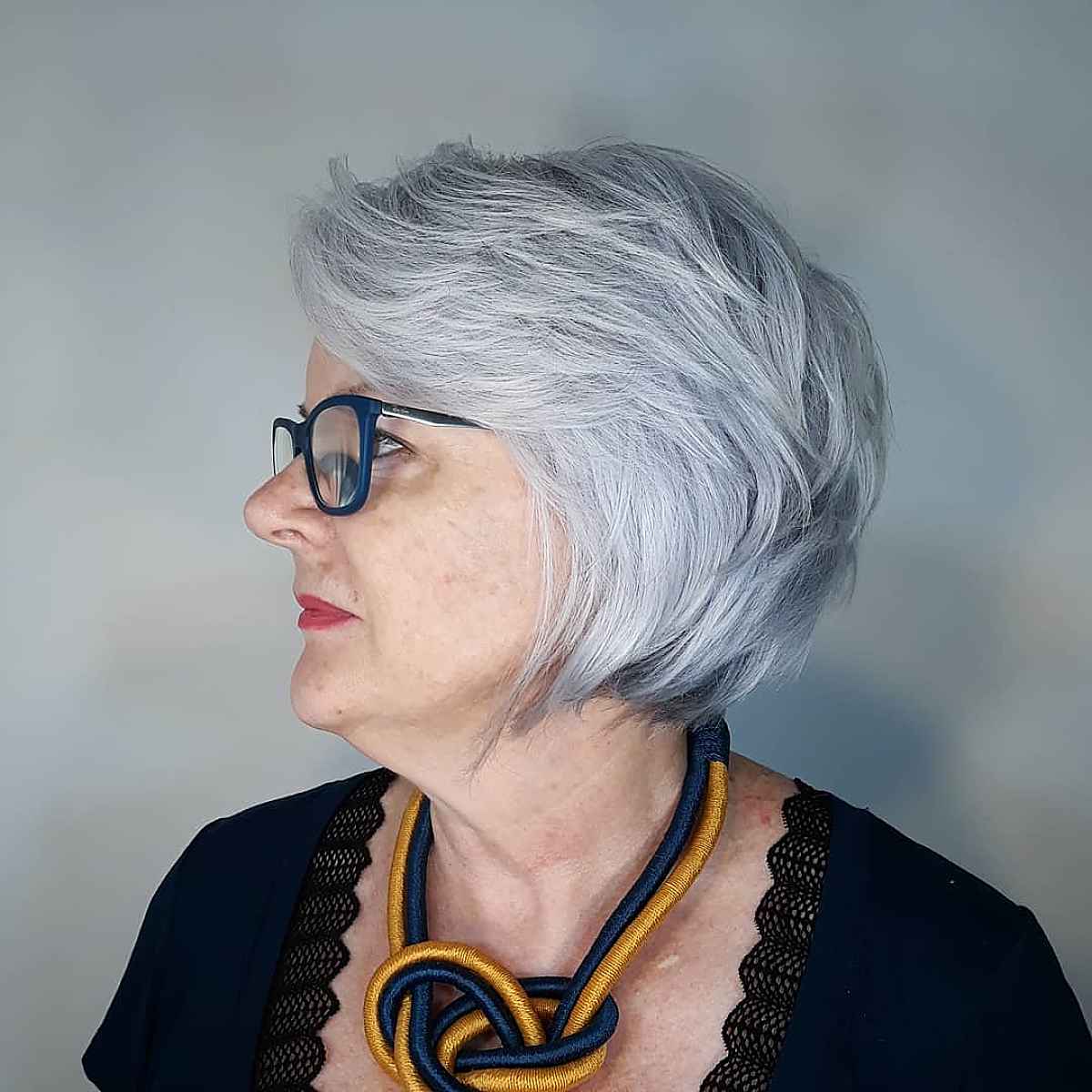 Grey Textured Bob for Older Women 70+