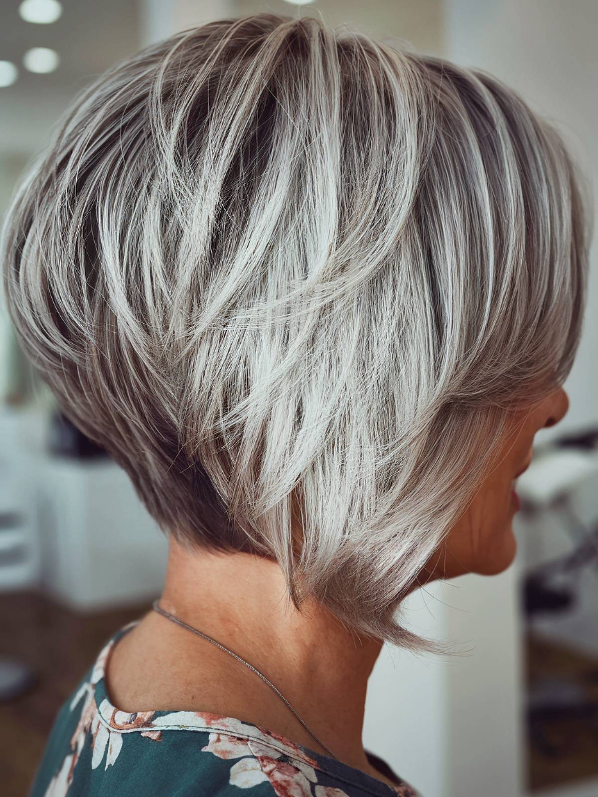 Grey wedge bob for women over 50