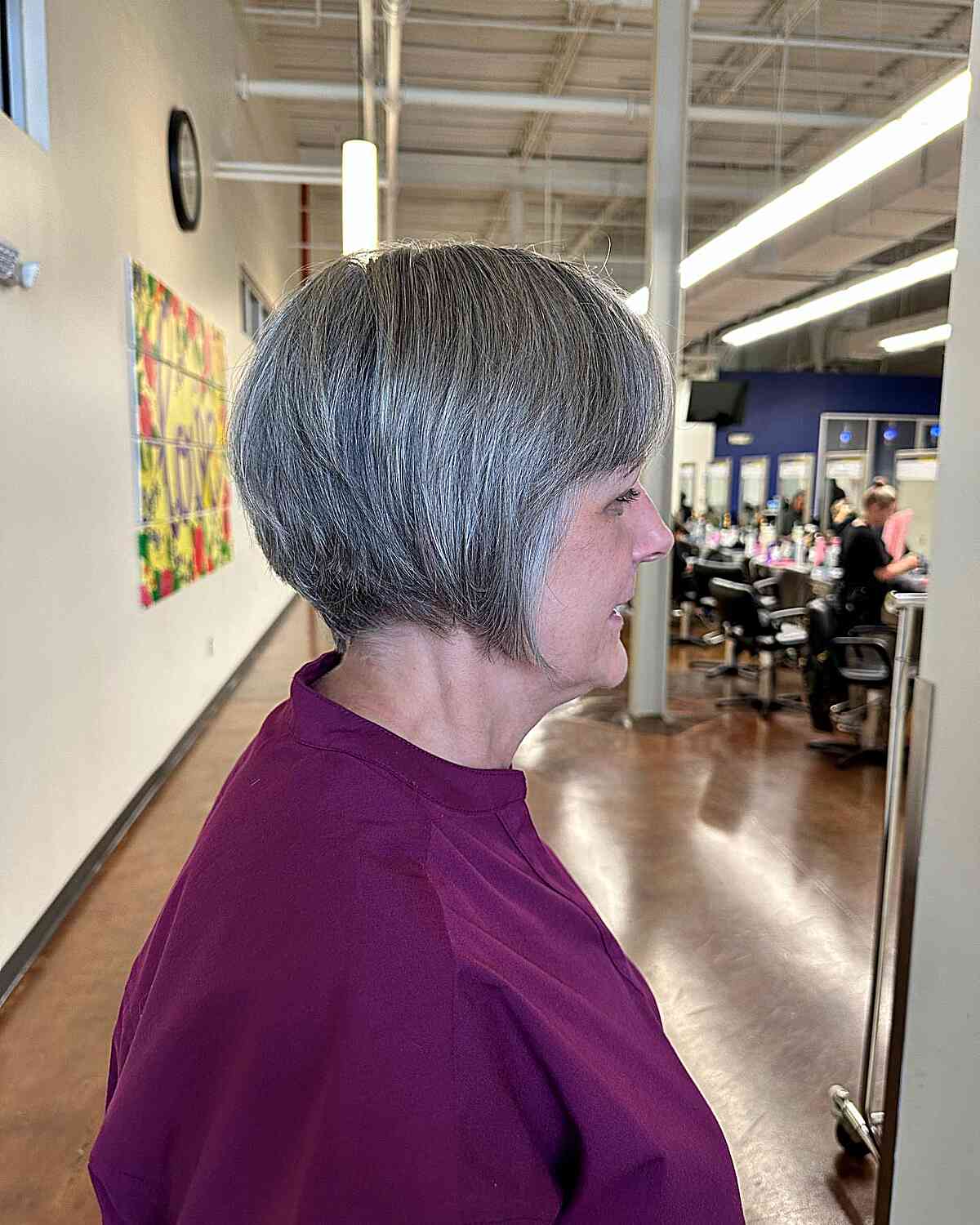 Grey Wedge Mini Bob with Bangs for Women over 50