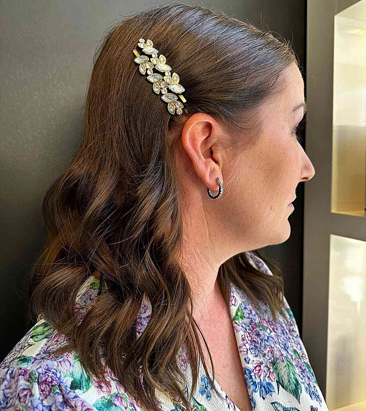 Groom's Mom Shoulder-Length Waves with Hair Pins