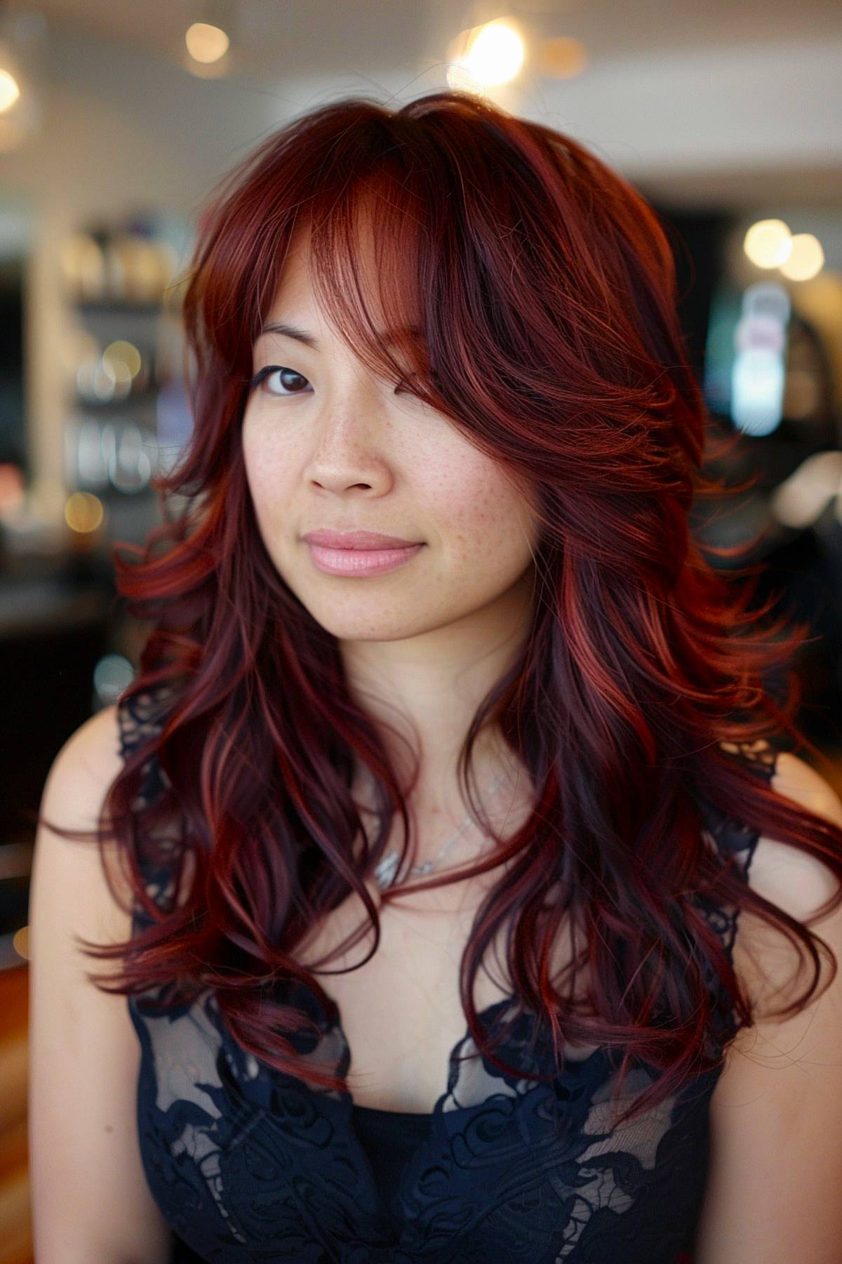 Thick wavy hairstyle with layered cut