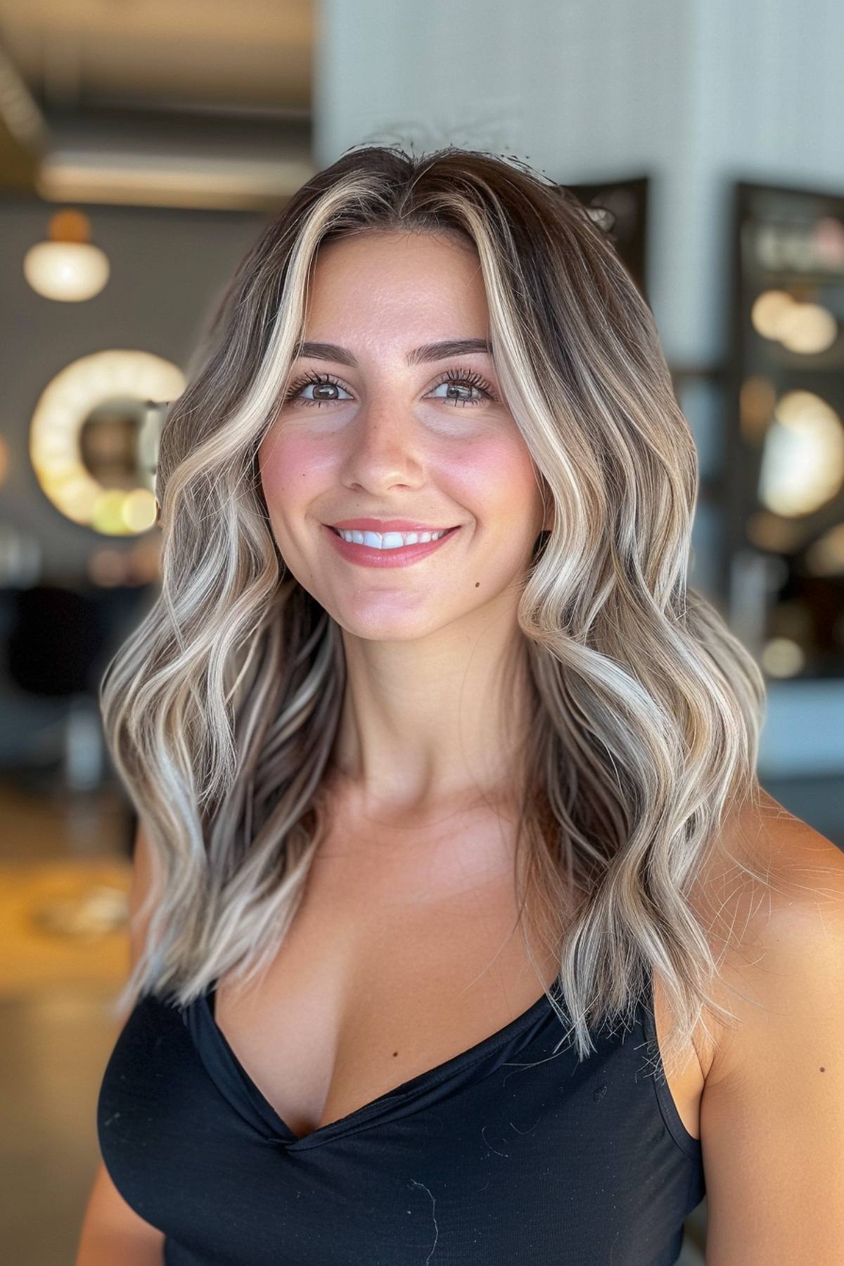 Soft money-piece waves hairstyle for thick wavy hair