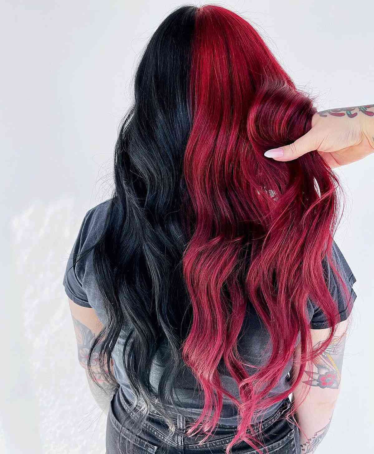 Half Black Half Cherry Red Long Hair