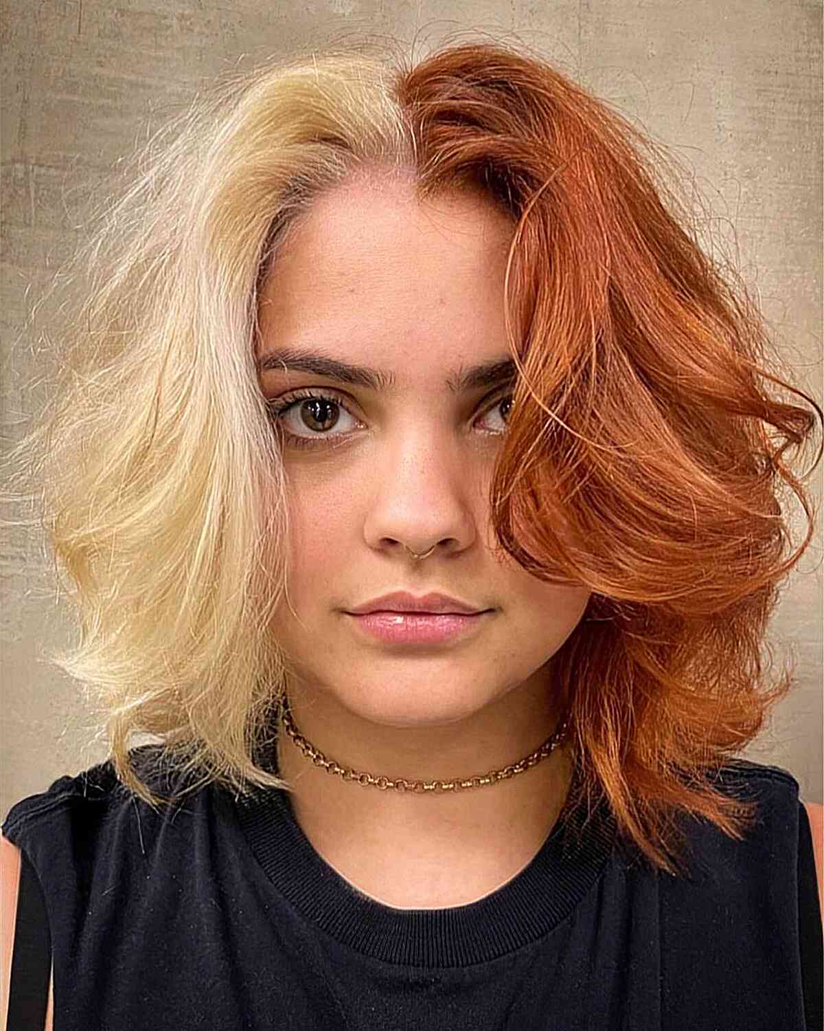 Half Blonde Half Dark Copper Hair Color Idea
