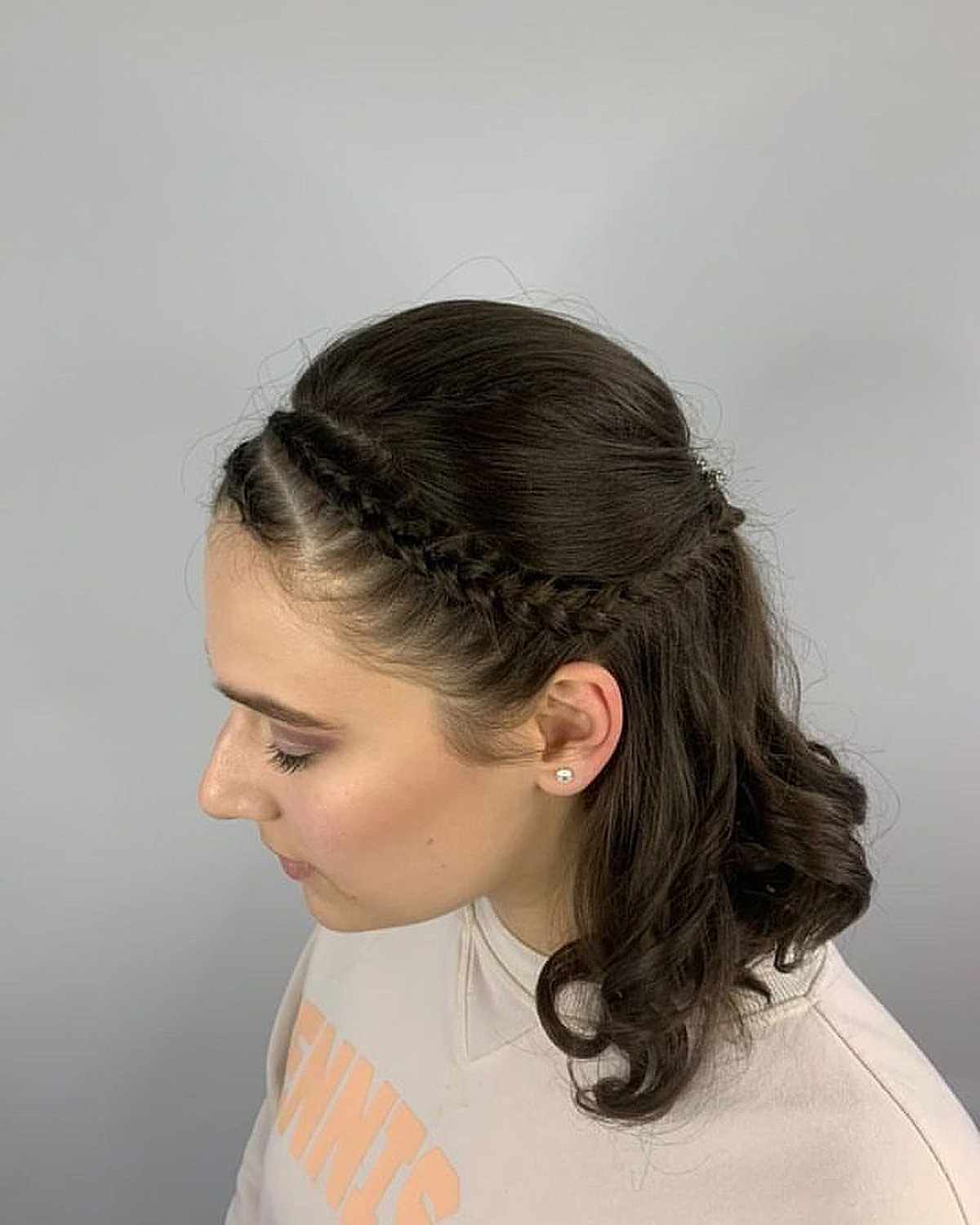 Half Down Medium Style with a Braided Headband for Prom