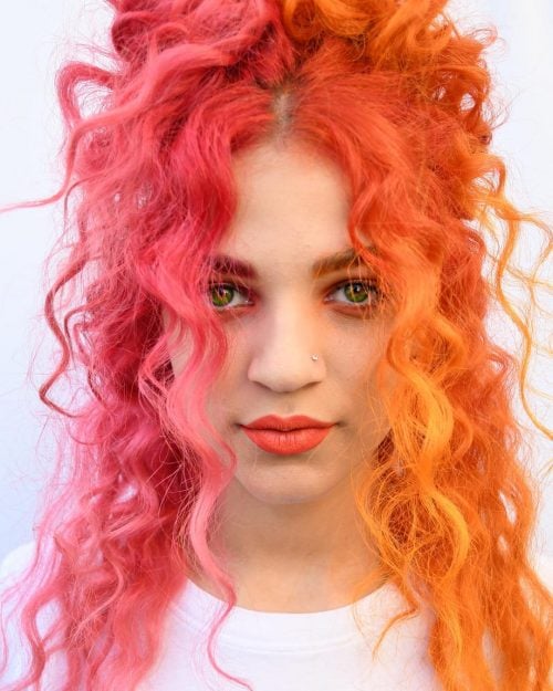 Hottest Half Pink and Orange Sunrise Hair Color