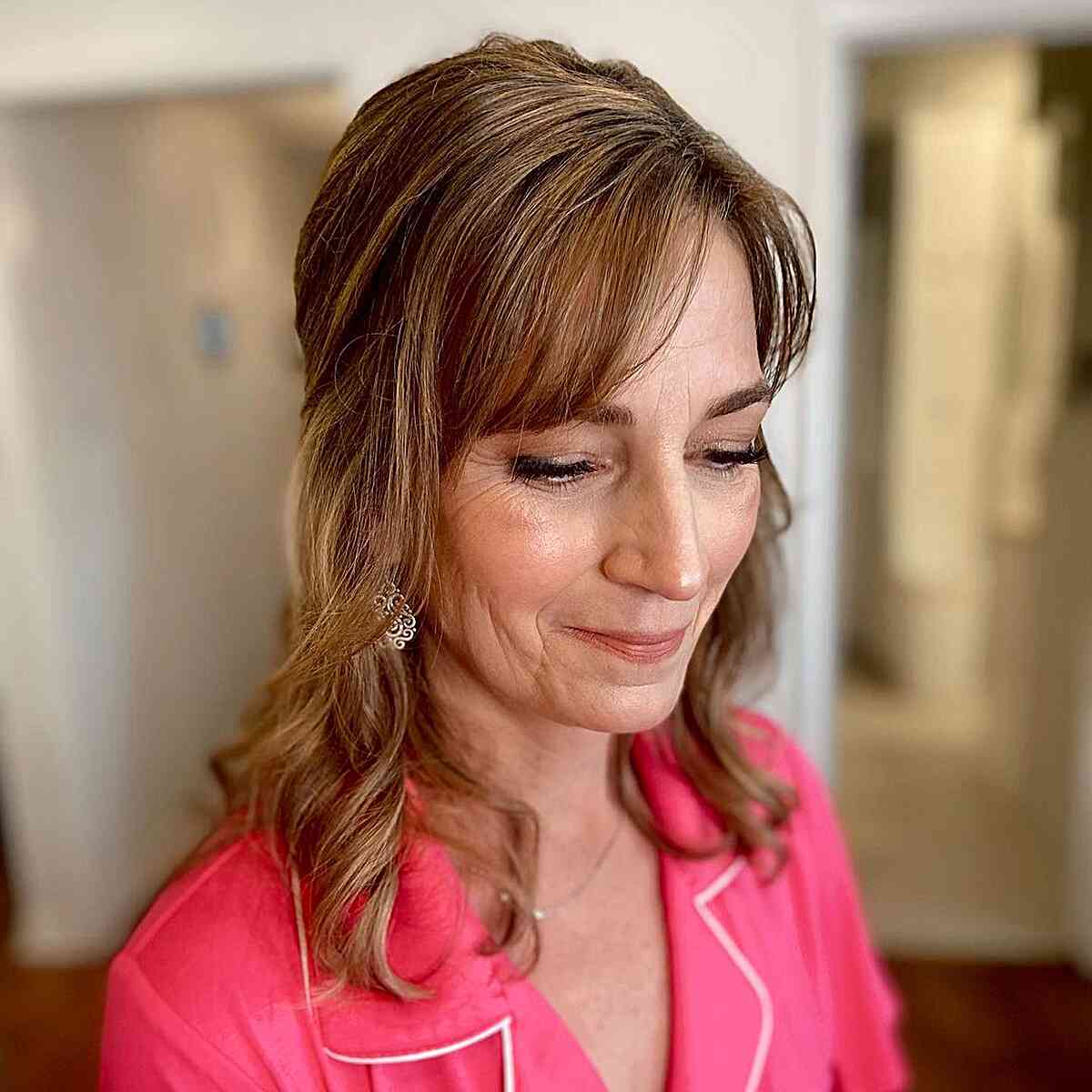 Half-Up Half-Down with Side Bangs for the Grooms Mother