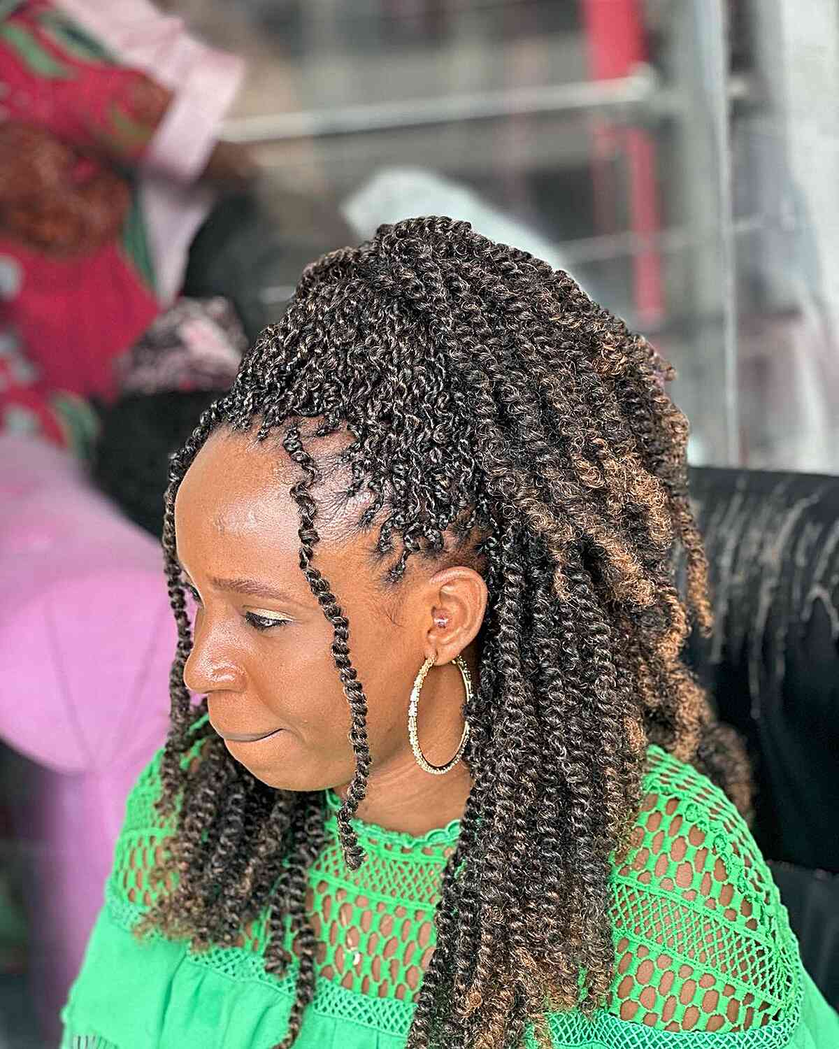 Half-Up Micro Spring Twists Braids for Mid-Long Natural Hair