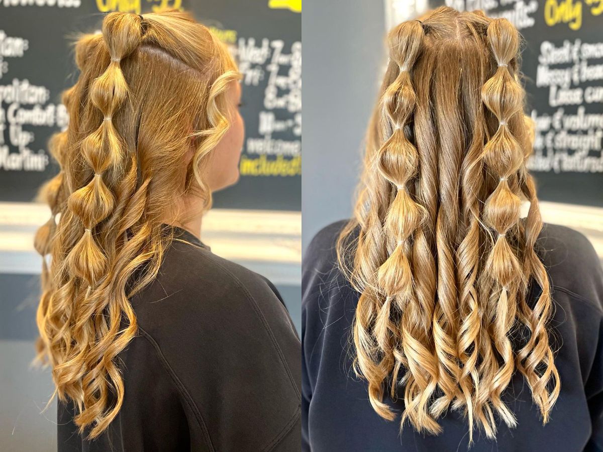 Half-Up Rave Bubble Braids with Mid-Length Loose Curls