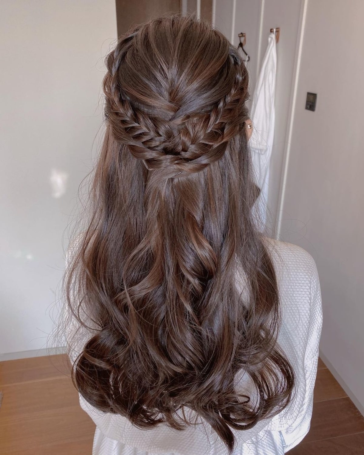 Soft half up updo for long thin hair
