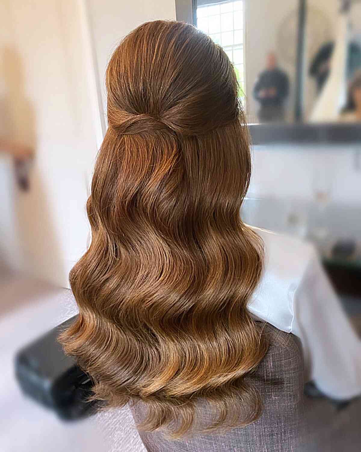 Long Half Up with Hollywood Waves for Wedding Attendees