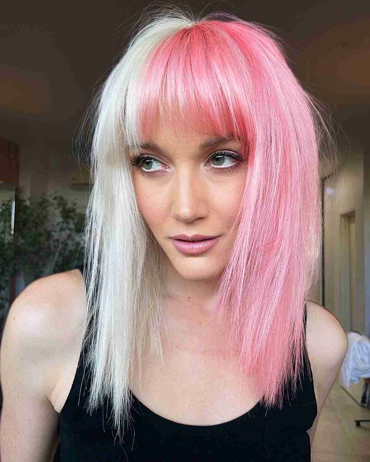 Half White, Half Pink Hair Color Idea