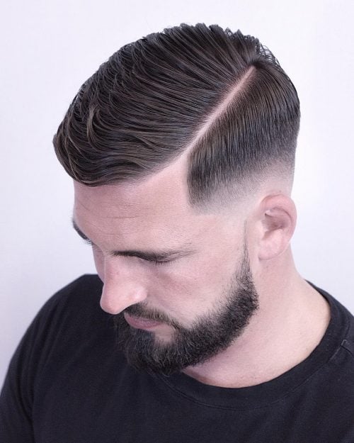 Wavy Comb Over Fade and Hard Part