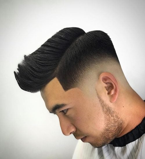 Hard Part Comb Over with Medium Skin Fade for Thick Hair