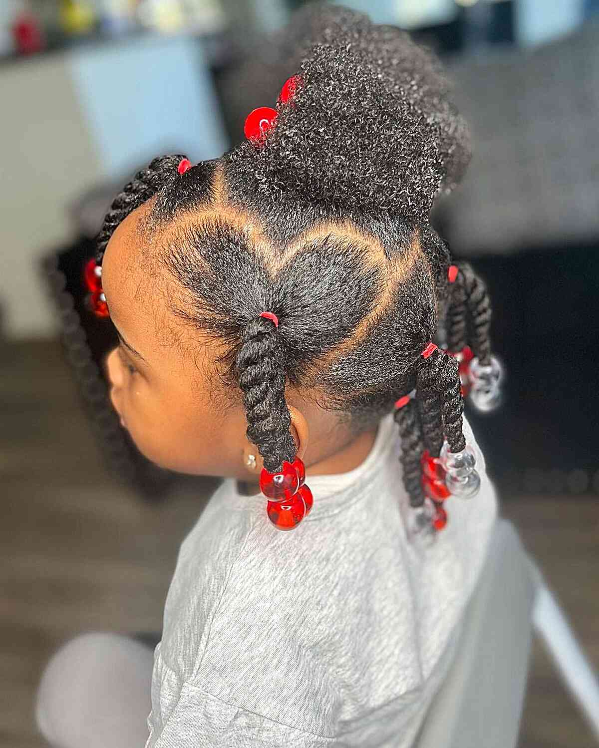 Heart-Parted Rope Braids with Hair Puff for Black Kids' Afro