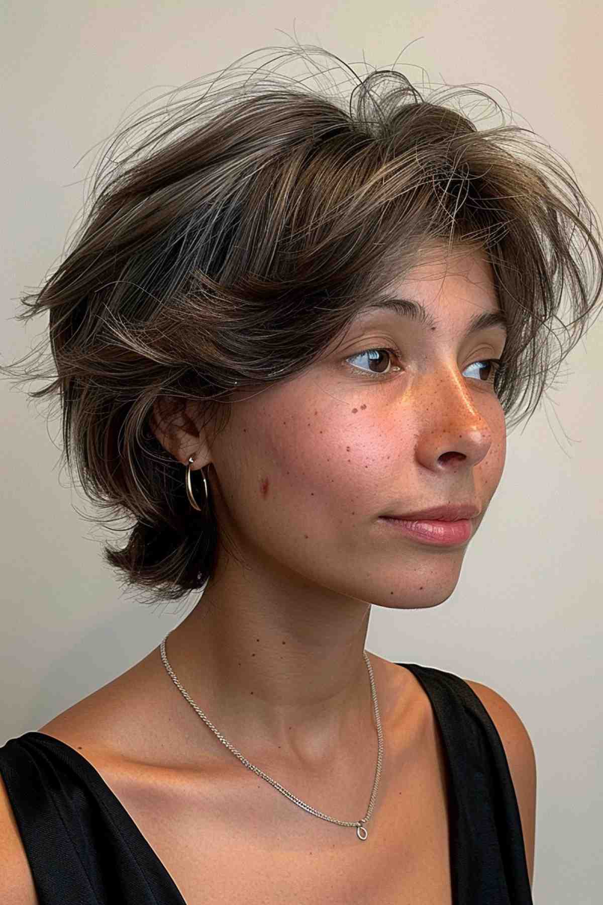 Heart-shaped face with sun-kissed wavy wolf cut hairstyle