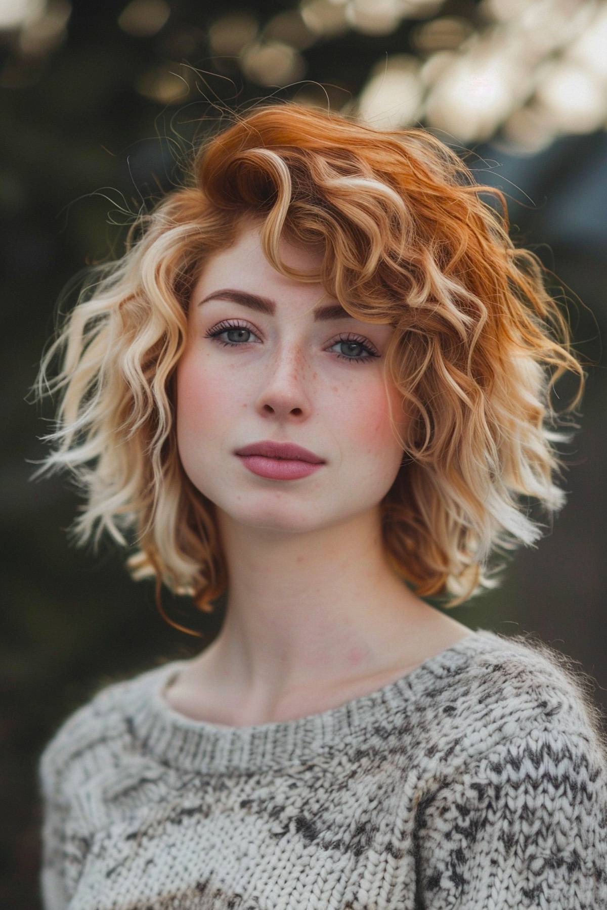 Copper and blonde wavy bob haircut