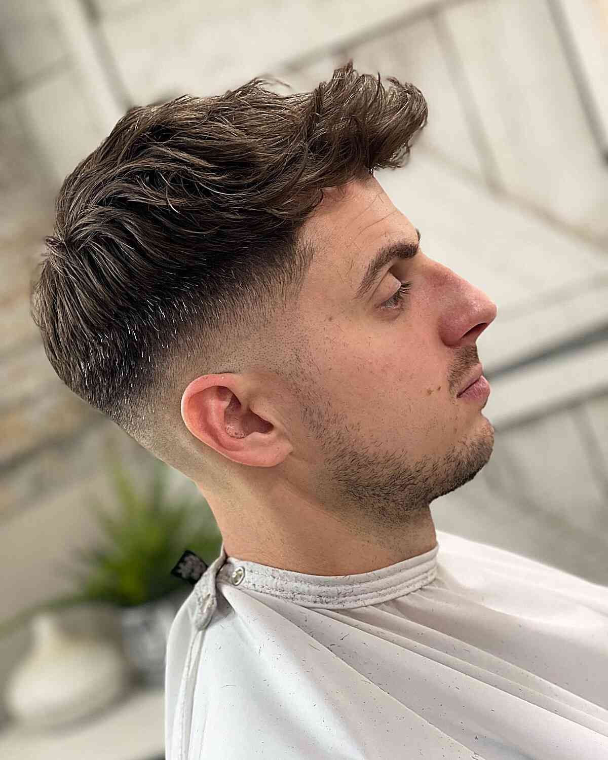 Heavily Textured Top with a Drop Fade for Men with Thick Hair and a Beard
