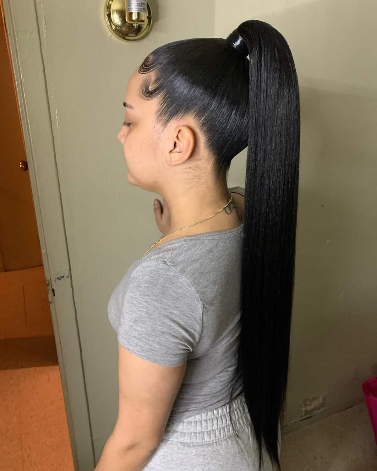 High and sleek ponytail
