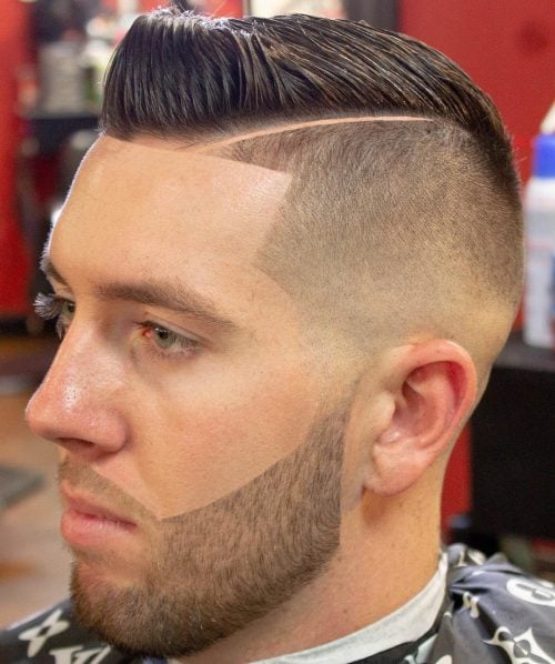 High and Tight with Comb Over Fade for Bearded Guys