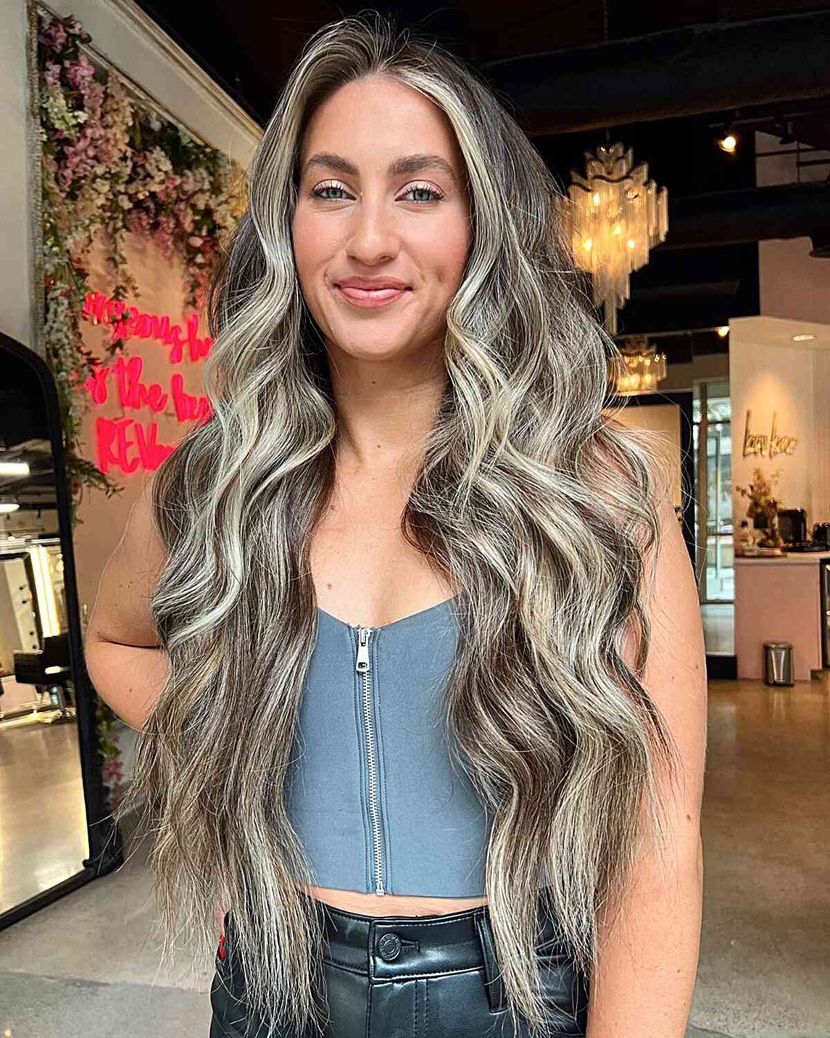 High-Contrast Dishwater Blonde Balayage for very Long Hair