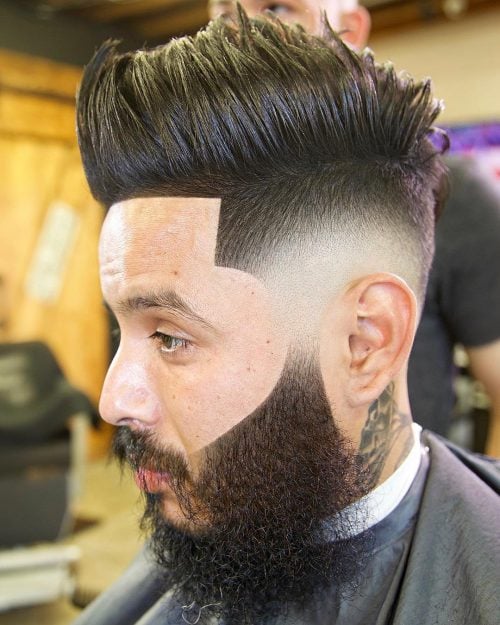 High Pompadour with Bald Fade and Sharp Hairline