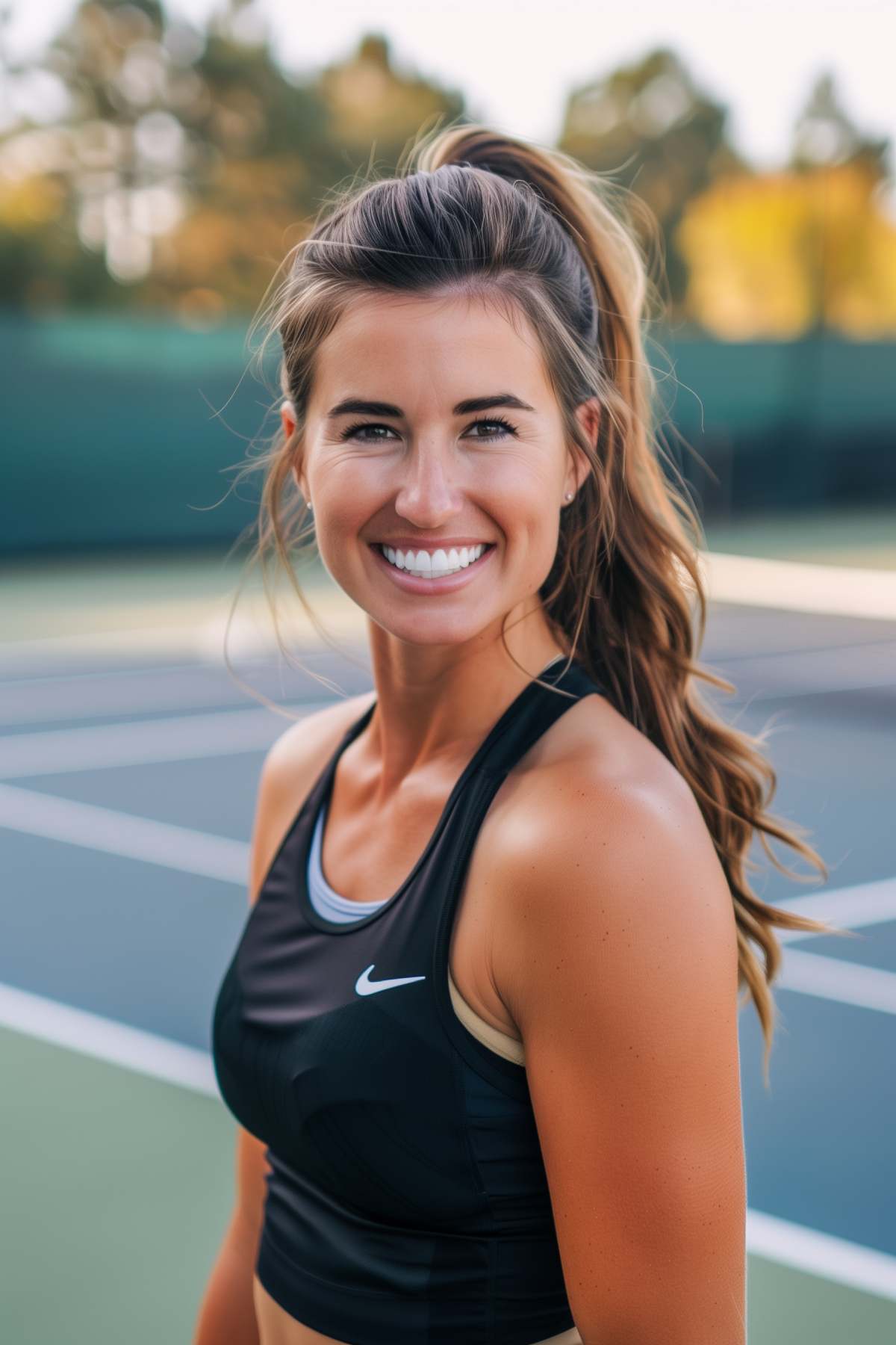 High ponytail with beach waves for sporty style on the tennis court