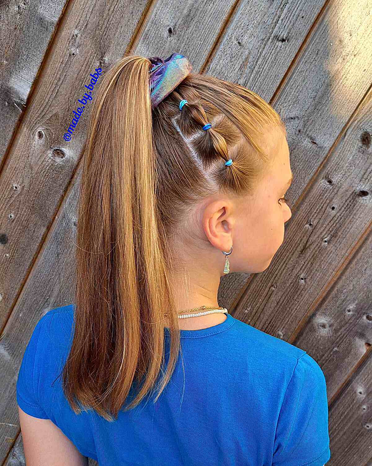 High Ponytail Softball Hairstyle with Mini Bubble Braids for young girls