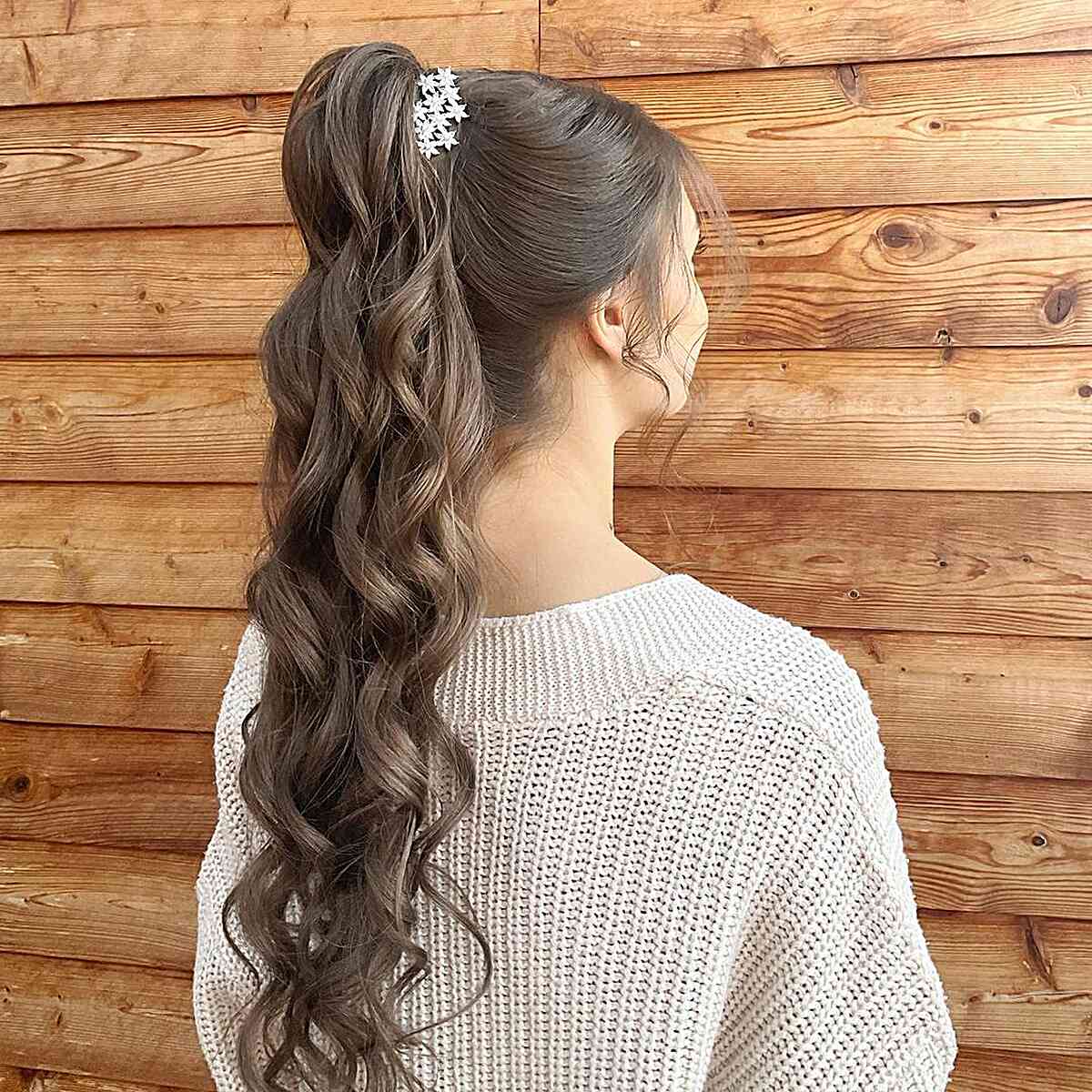High Ponytail with Long Loose Waves for Prom