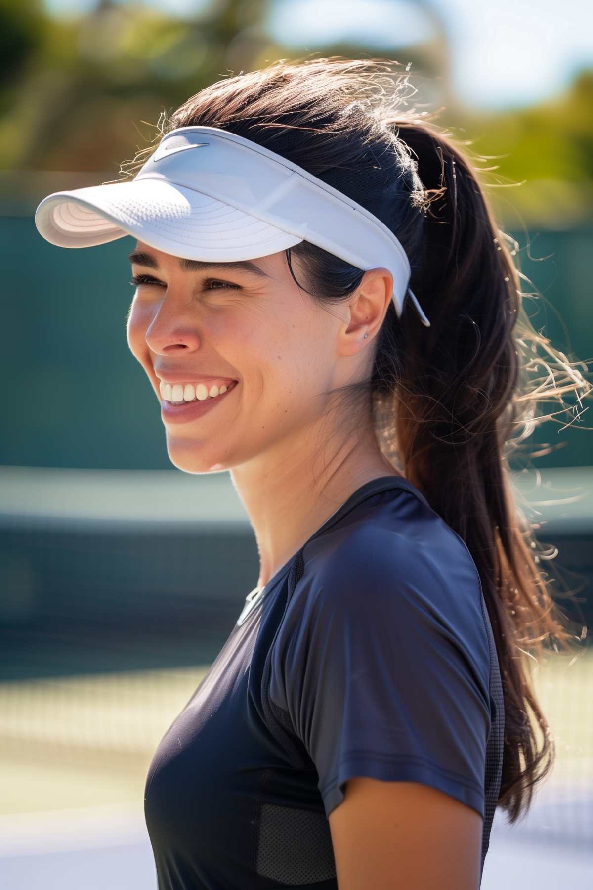 High ponytail with visor for sun protection during tennis