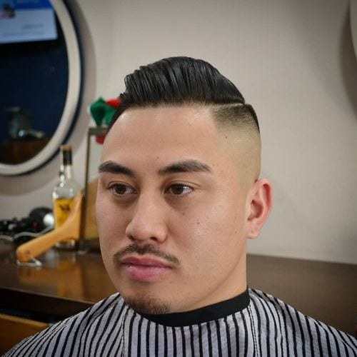 High Skin Fade with with Line-Up and Hard Part Comb Over