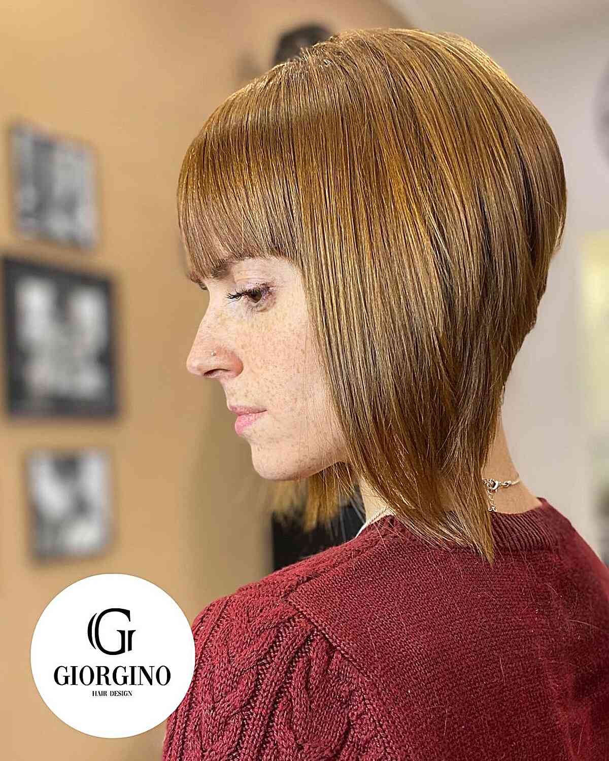 High Stacked Layers on Shoulder-Grazing A-Line Bob with a Fringe