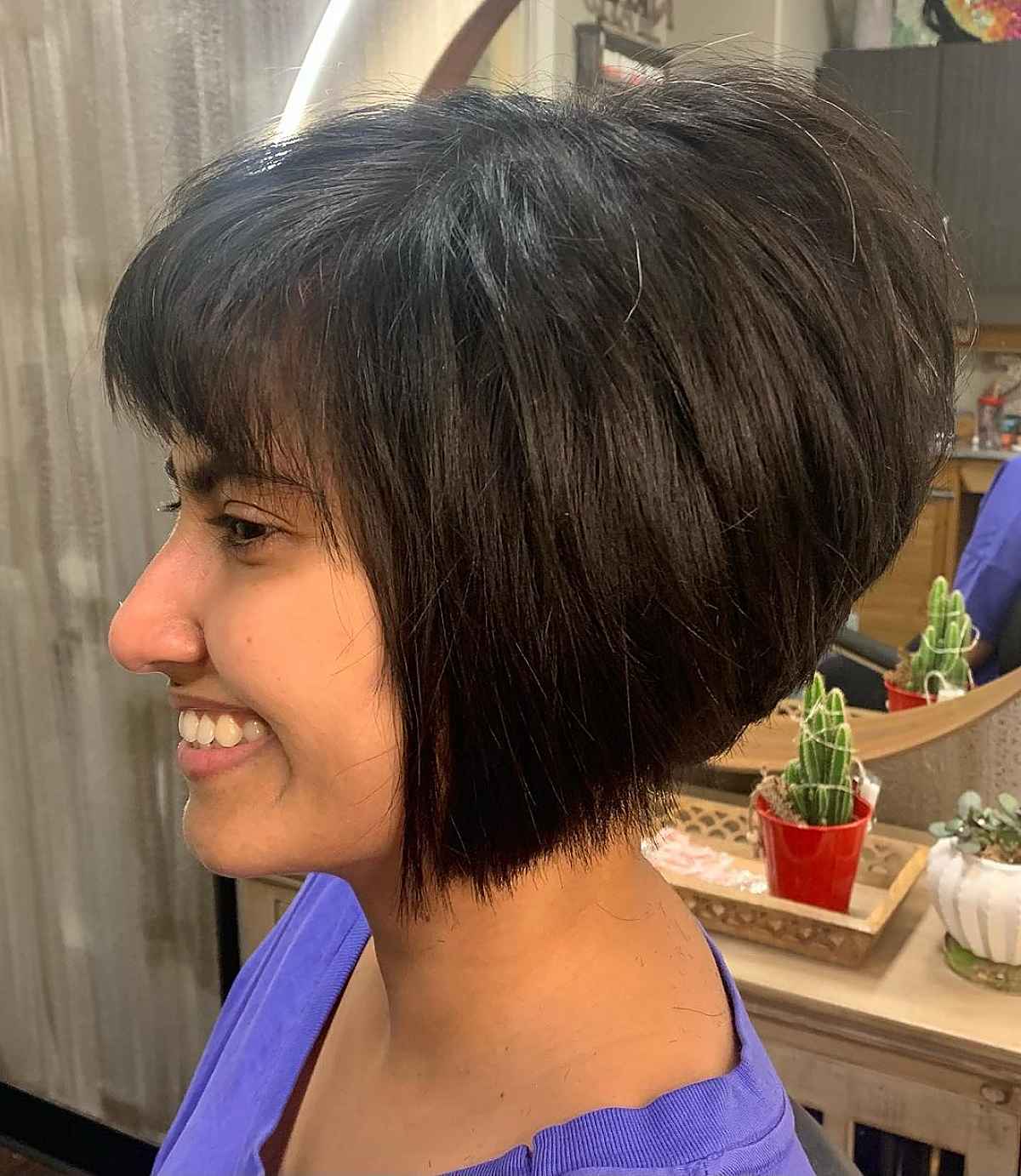 High Stacked Bob with Bangs for Thick Hair