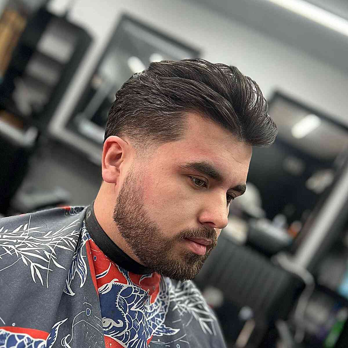 High Volume on Top with Low Taper Fade on Straighter Hair for Men